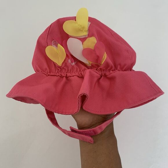 Childrens Place Sun Hat Baby Girl 6-12 Month Pink Hearts Beach Vacation Travel - Picture 1 of 5